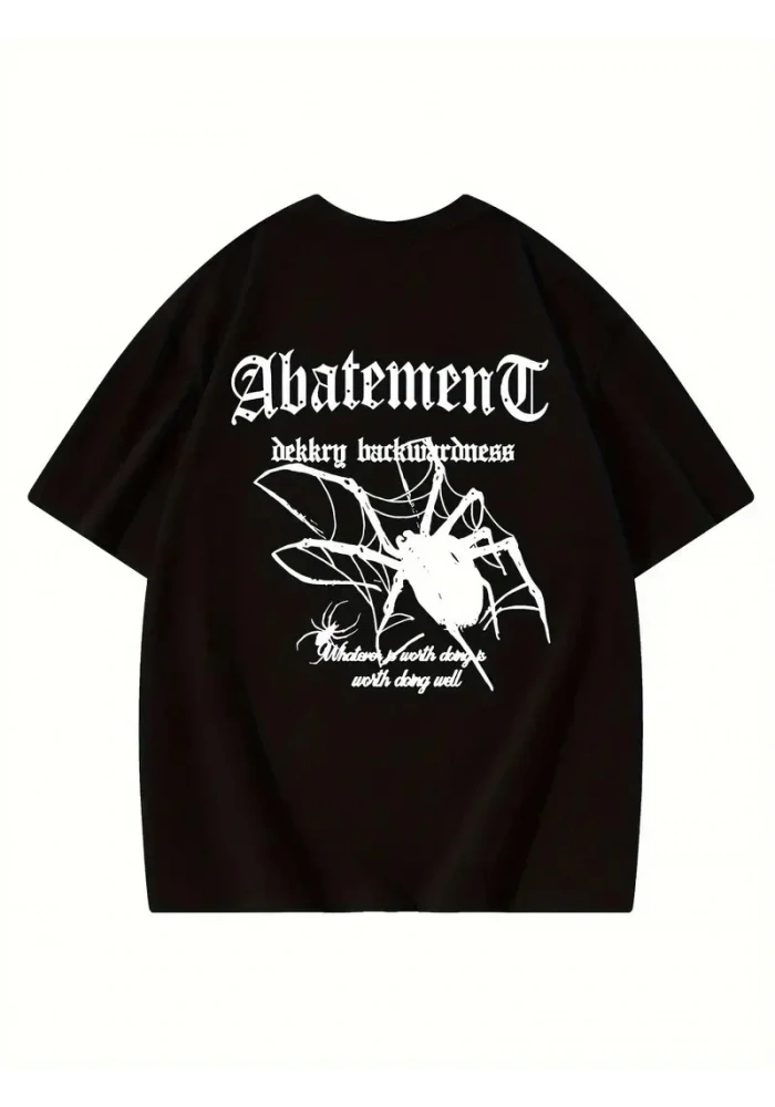 Kadın Tişört Örümcek Baskılı Bisiklet Yaka T-shirt - Siyah