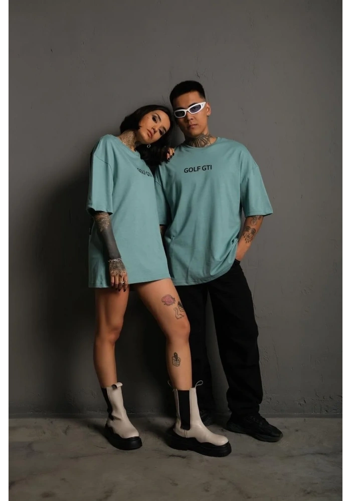 Kadın Oversize Tişört Golf GTI Retro Araba Baskılı T-shirt- Mint Yeşili