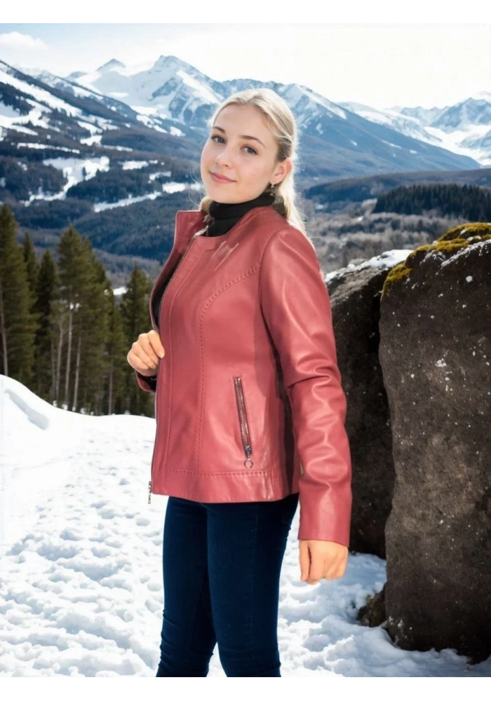 Kadın Premium Doğal Deri Ceket - Bordo