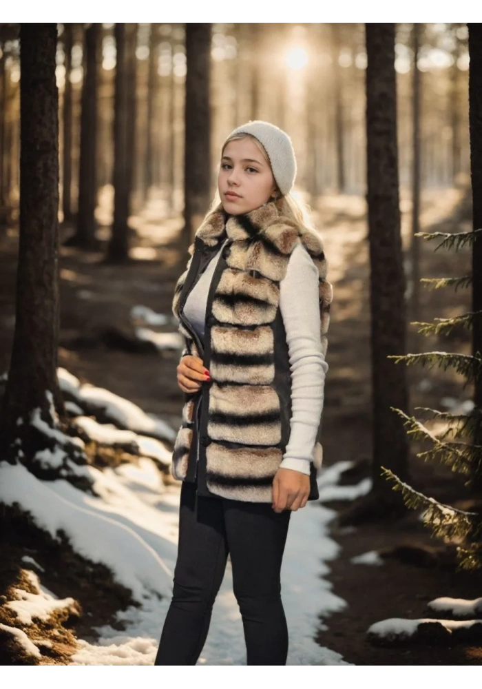 Kadın Premium Doğal Kolsuz Deri Kürk - Siyah