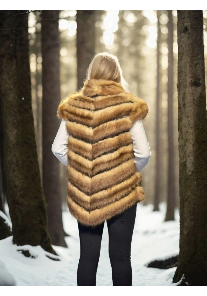 Kadın Premium Doğal Kolsuz Kürk - Kahve