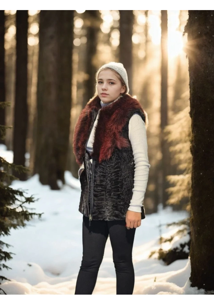 Kadın Premium Doğal Kolsuz Kürk - Siyah