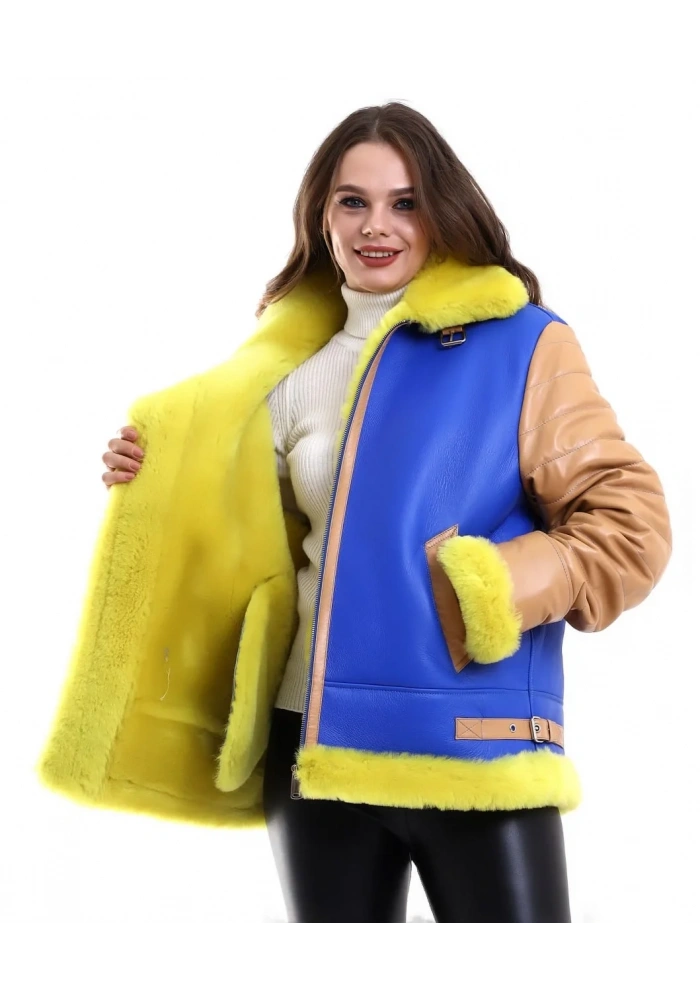 Kadın Premium Doğal Koyun Derisi Pilot Kürk - Sarı