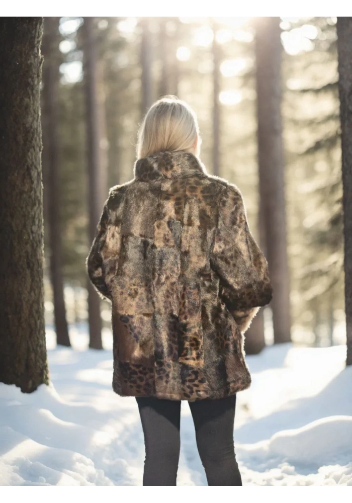 Kadın Premium Doğal Kürk Deri Ceket - Leopar