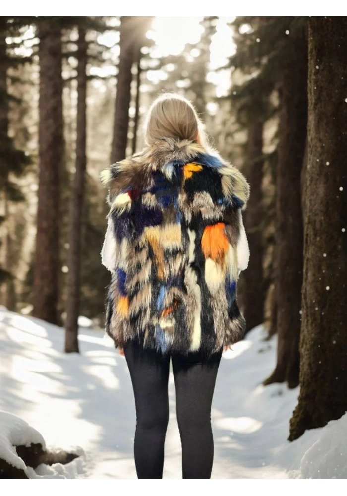 Kadın Premium Doğal Kürk Kolsuz Deri Ceket - Siyah