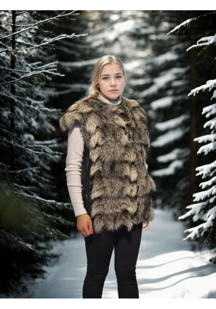 Kadın Premium Doğal Kürk Kolsuz Deri - Siyah