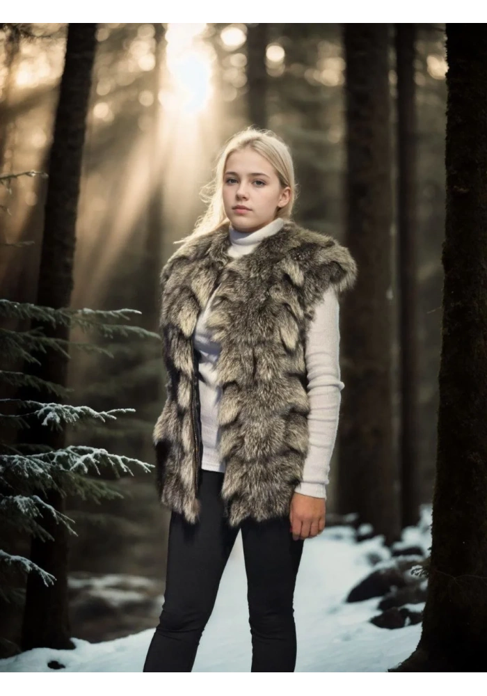 Kadın Premium Doğal Kürk Kolsuz Deri - Siyah