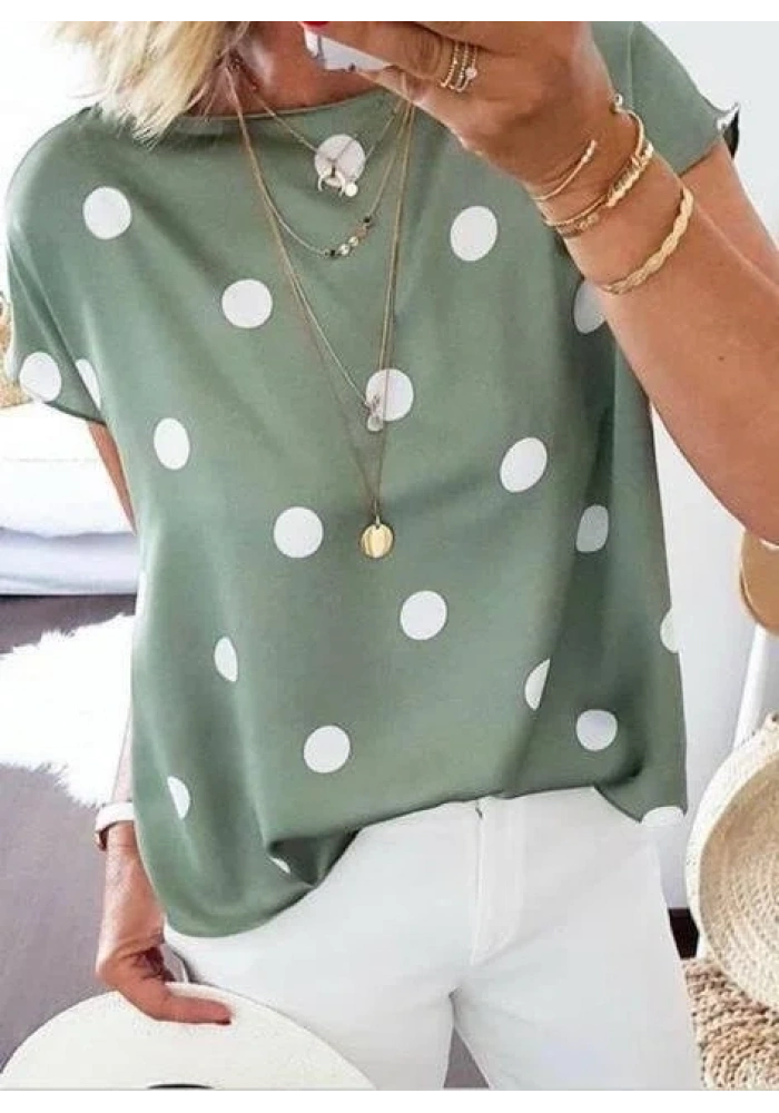 Kadın Puantiyeli Moss Krep Bluz