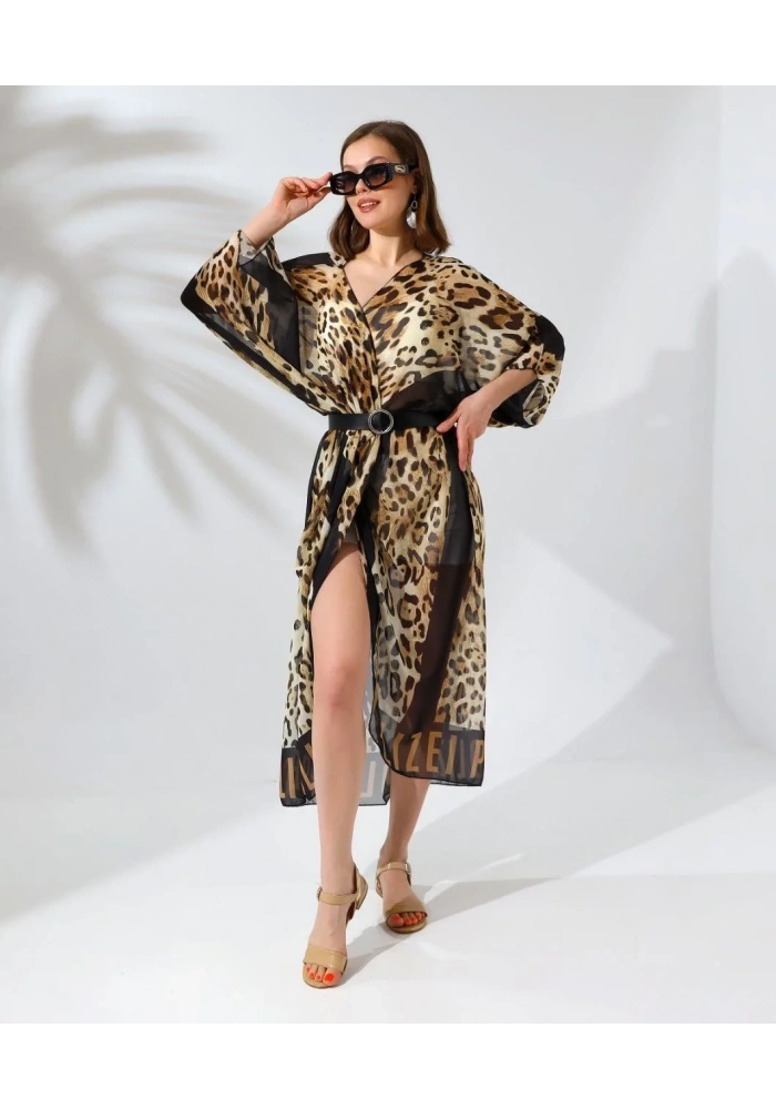 Kadın Rahat Kesim Şifon Kimono - Leopar