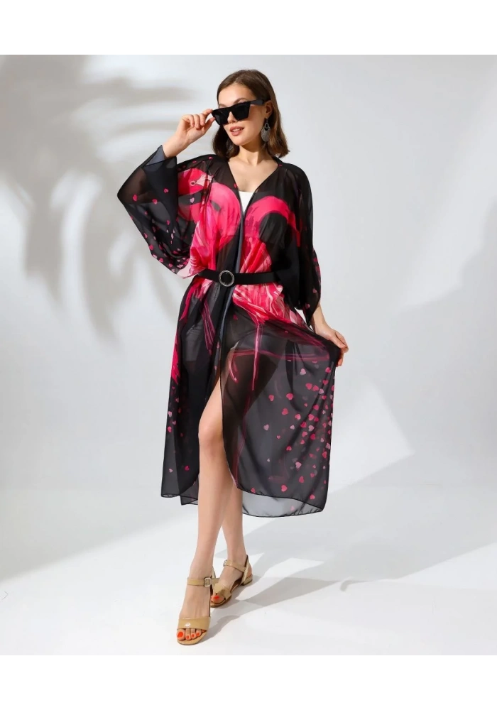 Kadın Rahat Kesim Şifon Kimono - Siyah