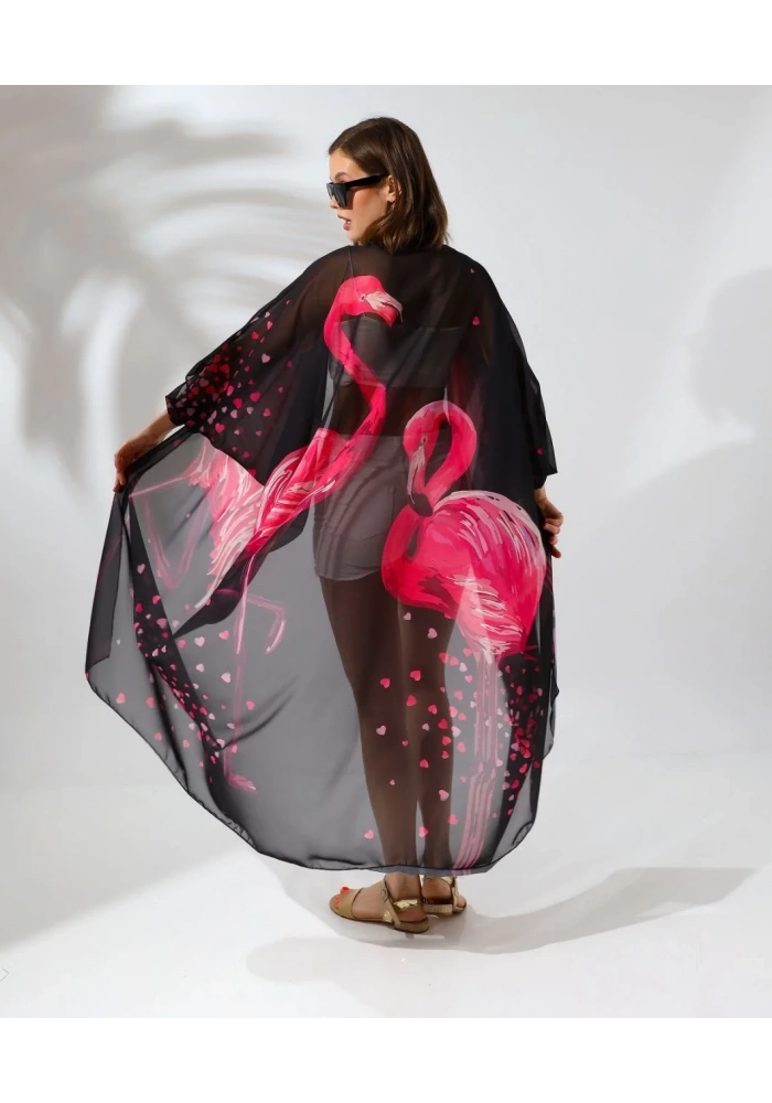 Kadın Rahat Kesim Şifon Kimono - Siyah