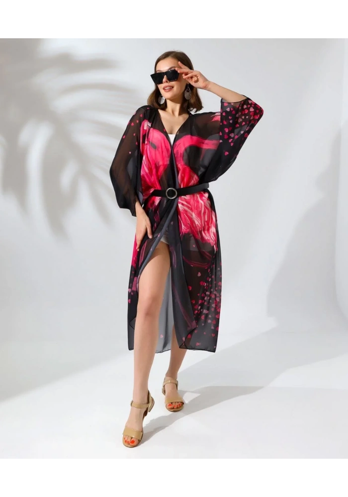 Kadın Rahat Kesim Şifon Kimono - Siyah