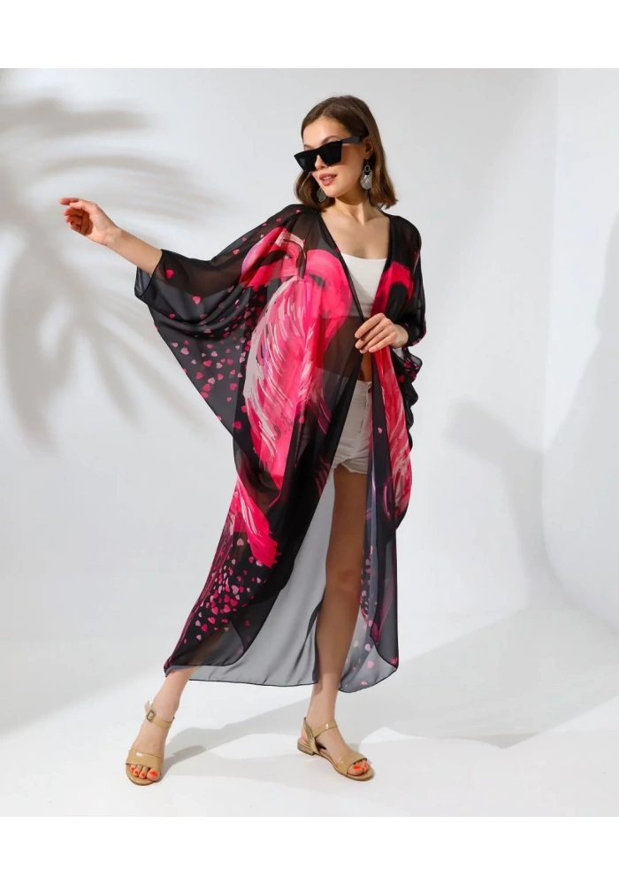 Kadın Rahat Kesim Şifon Kimono - Siyah