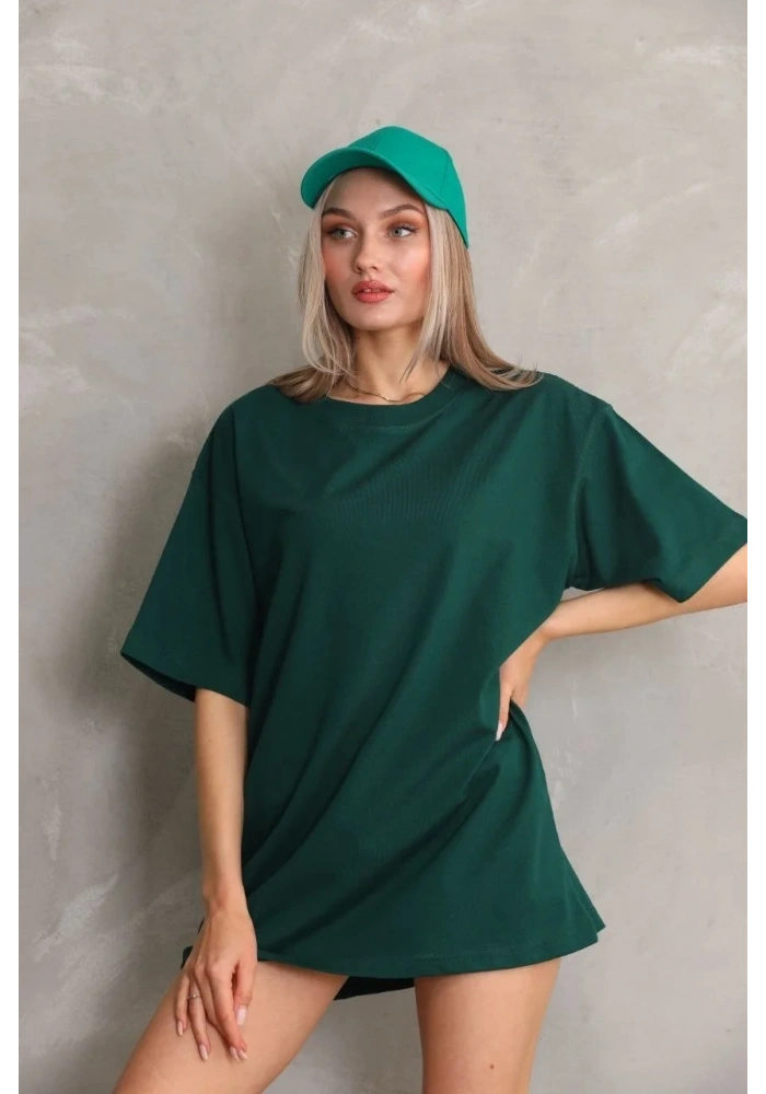 Kadın Regular Fit Tişört Bisiklet Yaka Yazlık Kısa Kol Basıc T-Shirt - Yeşil