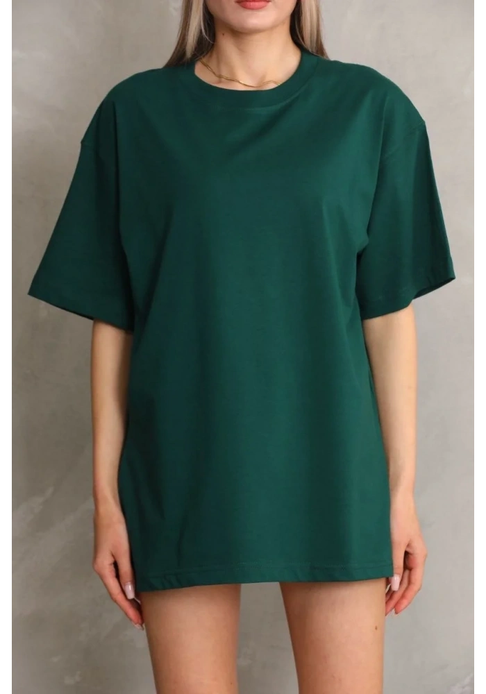 Kadın Regular Fit Tişört Bisiklet Yaka Yazlık Kısa Kol Basıc T-Shirt - Yeşil