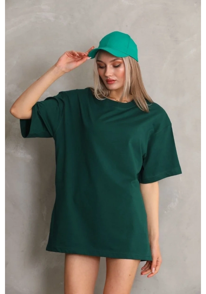 Kadın Regular Fit Tişört Bisiklet Yaka Yazlık Kısa Kol Basıc T-Shirt - Yeşil