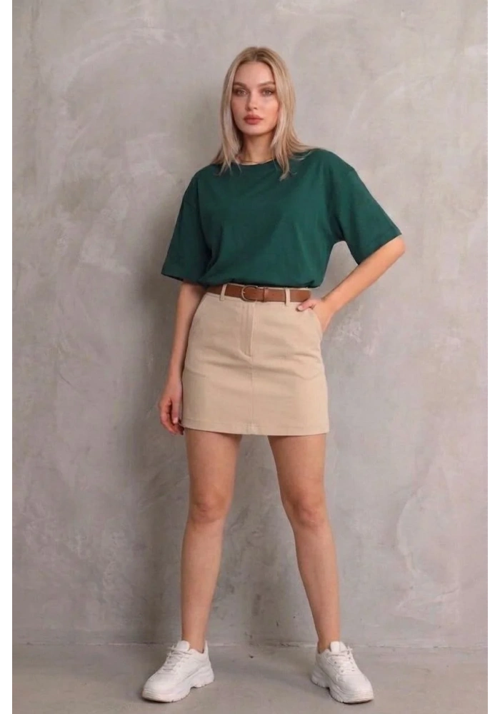 Kadın Regular Fit Tişört Bisiklet Yaka Yazlık Kısa Kol Basıc T-Shirt - Yeşil