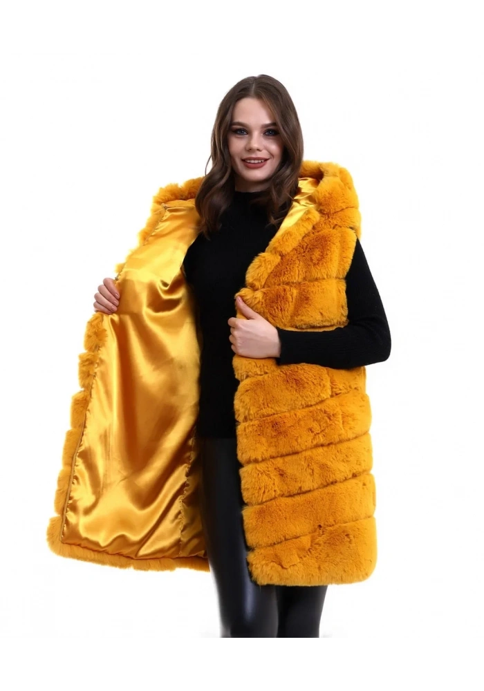 Kadın Reks Kapüşonlu Yelek - Sarı