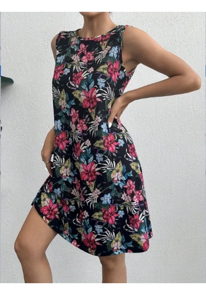 Kadın Renkli çiçek Baskılı Süprem Elbise