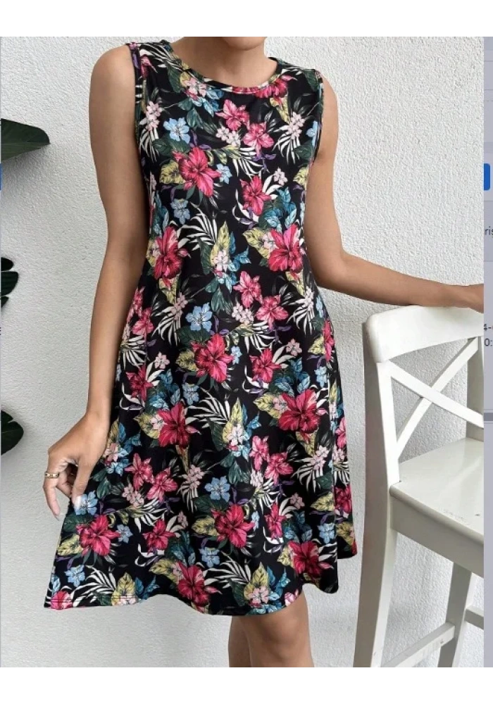 Kadın Renkli çiçek Baskılı Süprem Elbise