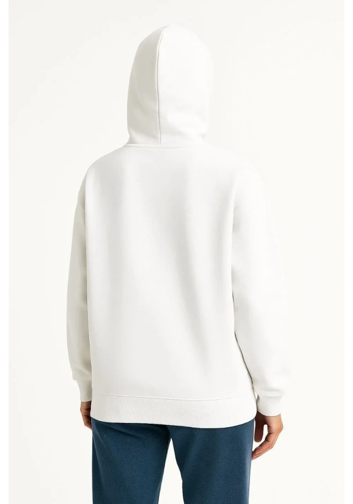 Kadın Samuray Ninja Çift Kapüşonlu Maske Detaylı 3 İplik Hoodie - Beyaz