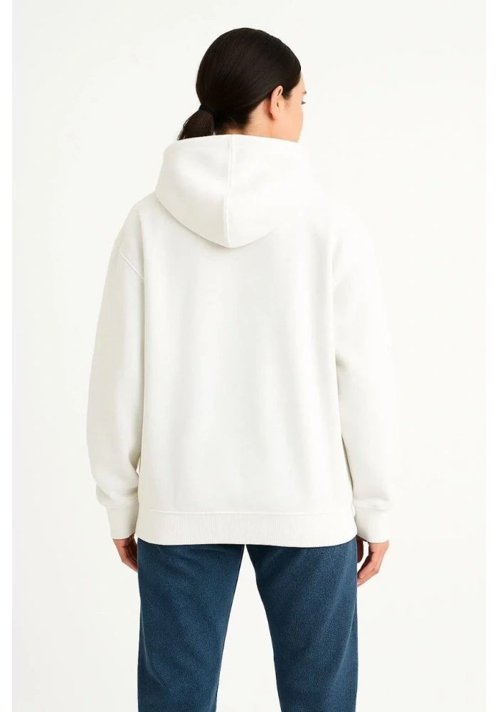 Kadın Samuray Ninja Çift Kapüşonlu Maske Detaylı 3 İplik Hoodie - Beyaz