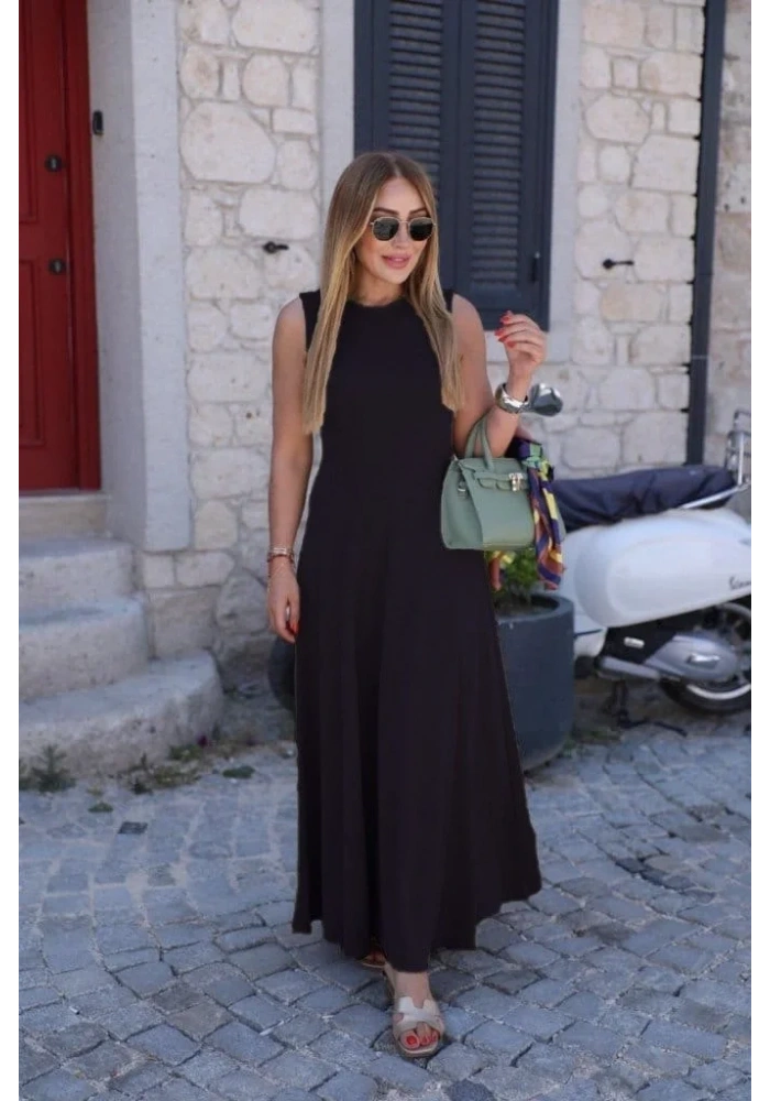 Kadın Sıfır Kollu Bisiklet Yaka Viskon Elbise