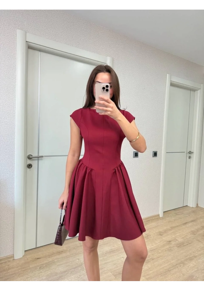 Kadın Sırt dekolteli Çan Detaylı Mini Elbise - Bordo