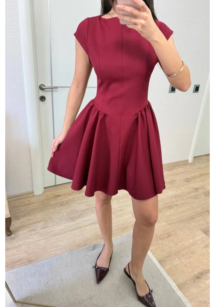 Kadın Sırt dekolteli Çan Detaylı Mini Elbise - Bordo