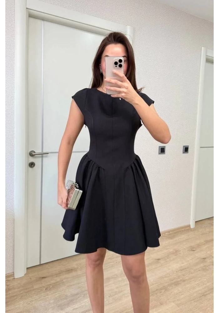 Kadın Sırt dekolteli Çan Detaylı Mini Elbise - Siyah