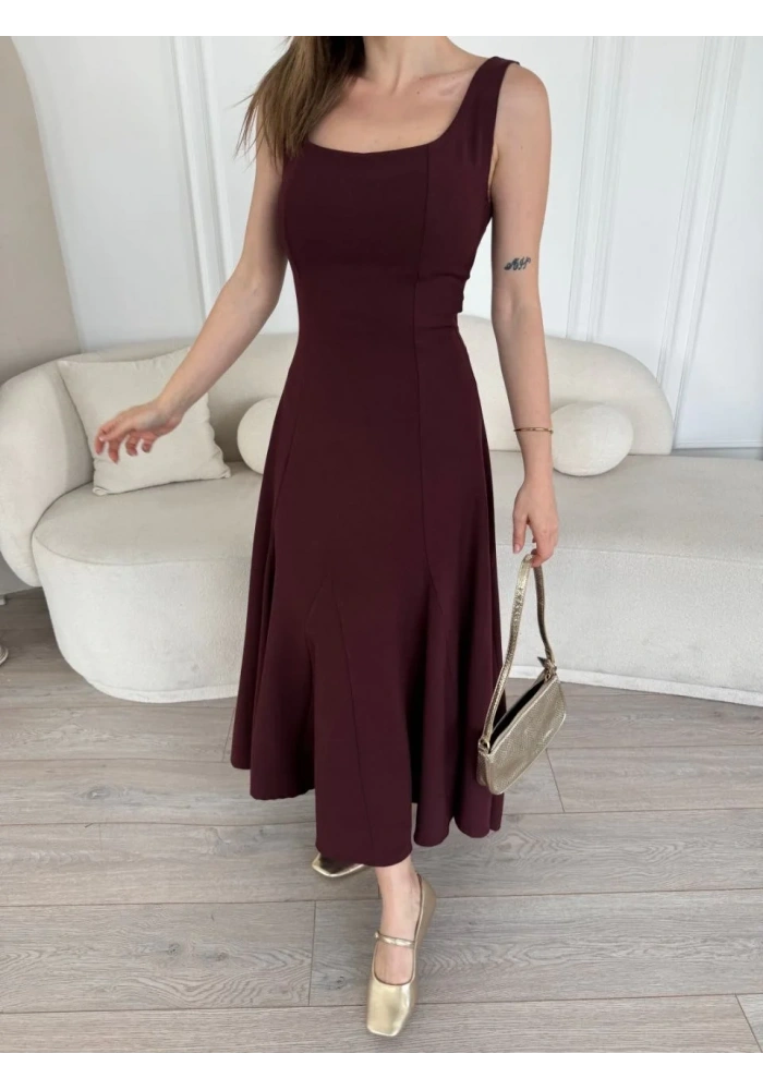 Kadın Sırt Dekolteli Kolsuz Uzun Elbise - Mürdüm