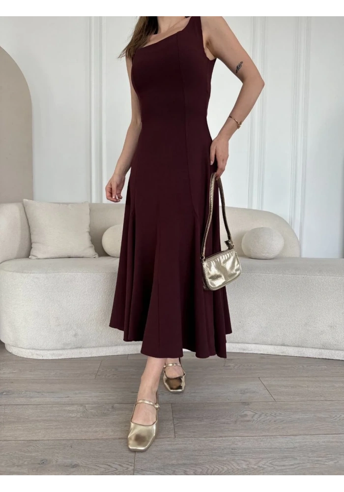 Kadın Sırt Dekolteli Kolsuz Uzun Elbise - Mürdüm