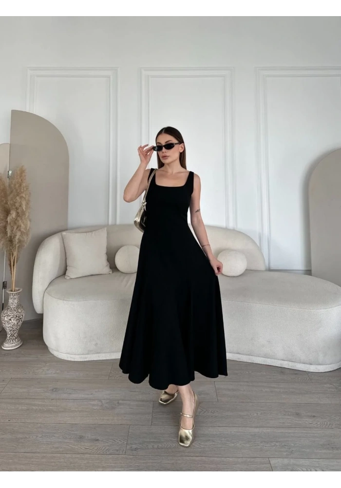 Kadın Sırt Dekolteli Kolsuz Uzun Elbise - Siyah