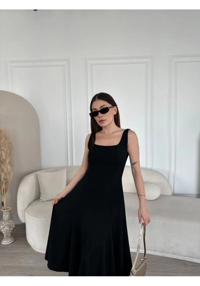 Kadın Sırt Dekolteli Kolsuz Uzun Elbise - Siyah