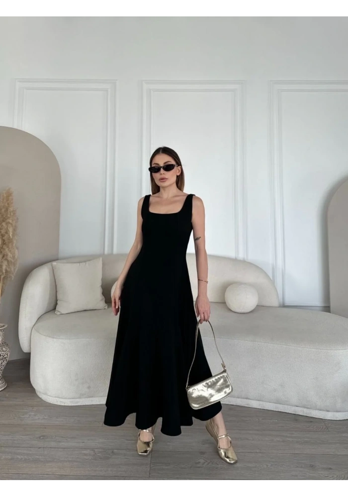 Kadın Sırt Dekolteli Kolsuz Uzun Elbise - Siyah