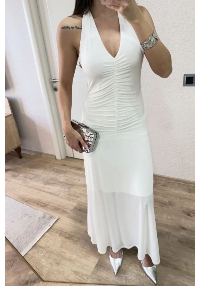 Kadın Sırt dekolteli Uzun Elbise - Beyaz