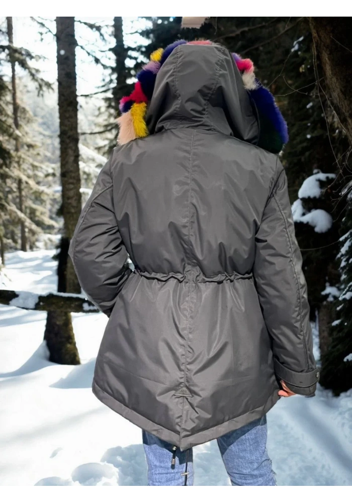 Kadın Su Geçirmez Kapüşonlu Mont - Füme