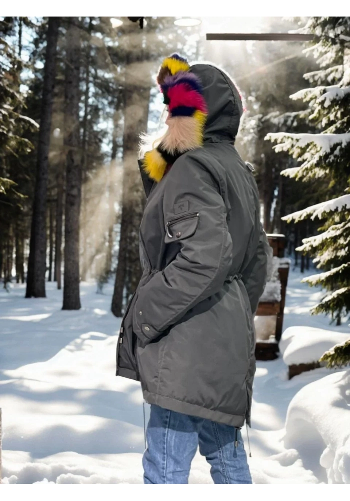 Kadın Su Geçirmez Kapüşonlu Mont - Füme