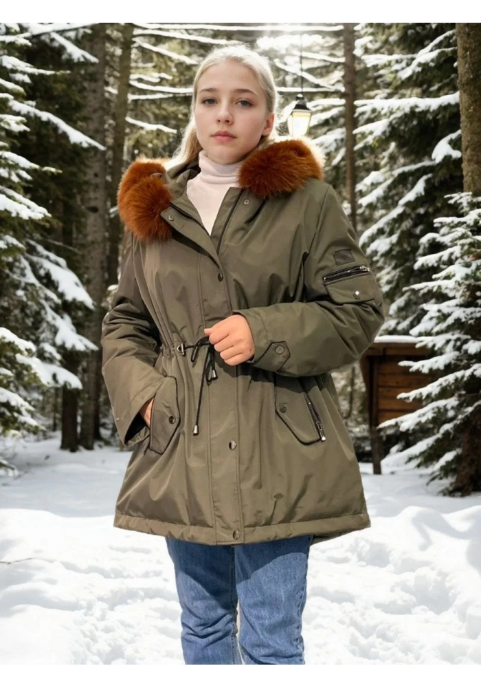 Kadın Su Geçirmez Kapüşonlu Mont - Haki