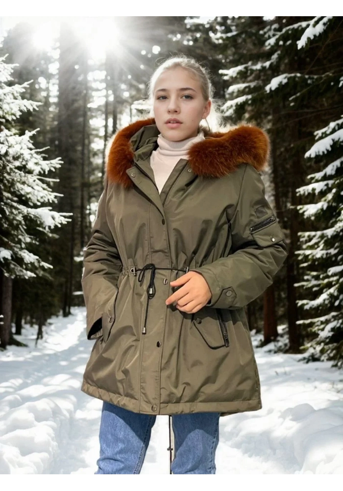 Kadın Su Geçirmez Kapüşonlu Mont - Haki