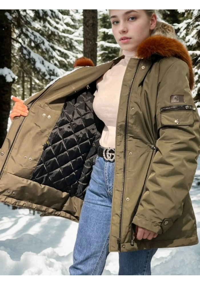 Kadın Su Geçirmez Kapüşonlu Mont - Haki