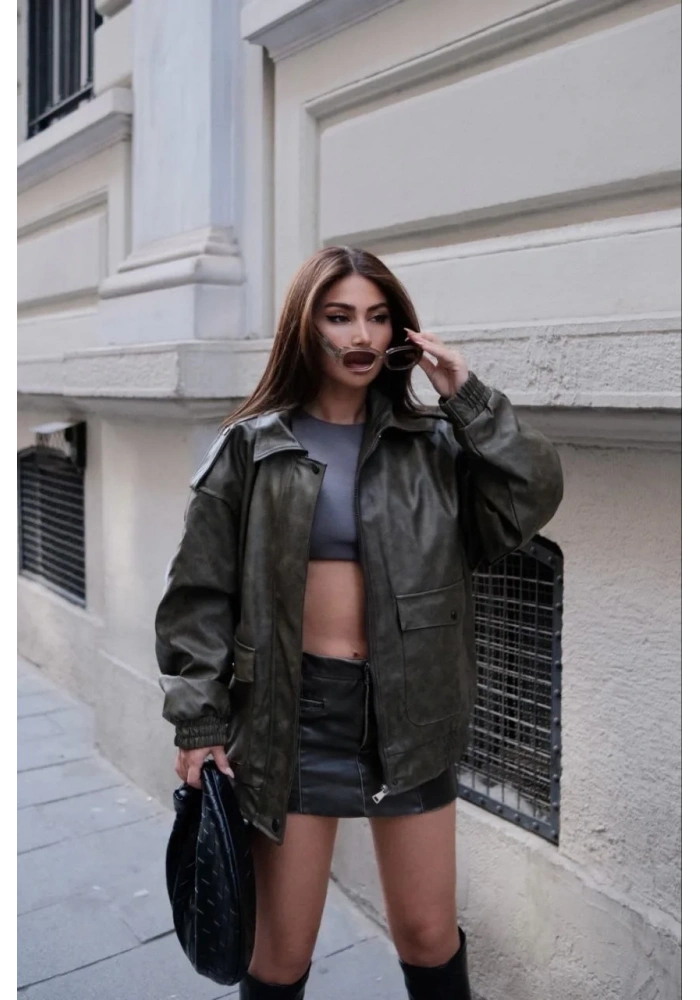 Kadın Suni Deri Pilot Ceket