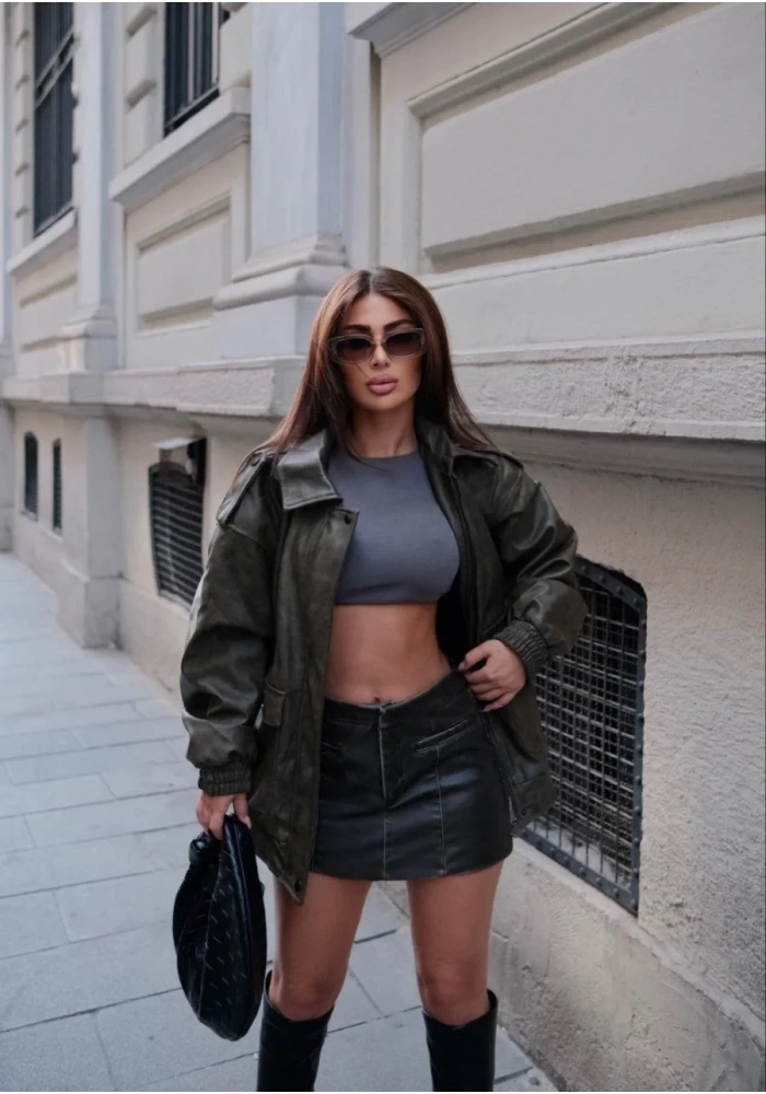 Kadın Suni Deri Pilot Ceket