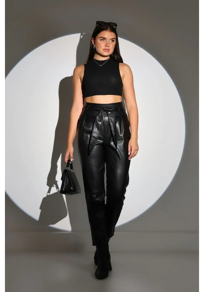 Kadın Tam Kalıp Süni Derİ Pantolon - Siyah