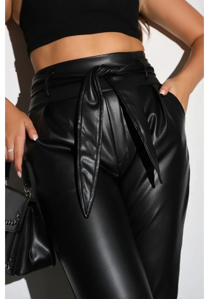 Kadın Tam Kalıp Süni Derİ Pantolon - Siyah