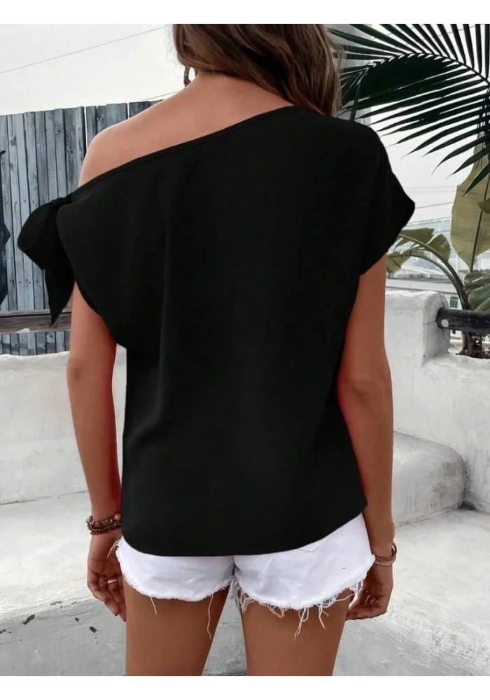 Kadın Tek Omuzu Açık Koldan Bağlamalı Janjan Krep Bluz