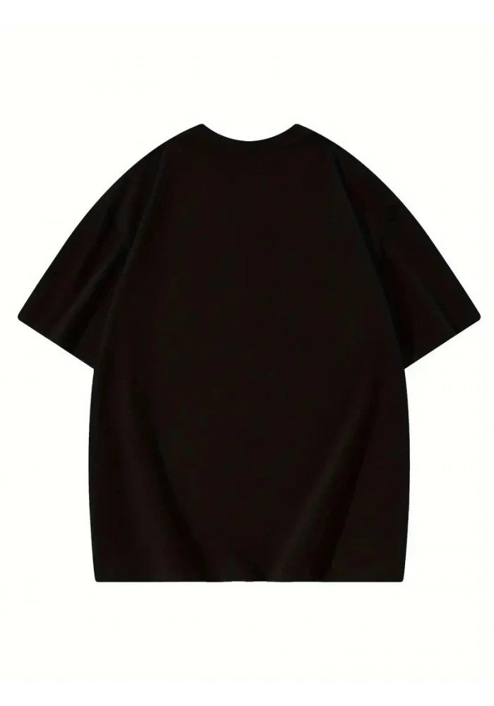 Kadın Baskılı Tişört Bisiklet yaka yazlık Kısa Kol oversize t-shirt - Siyah