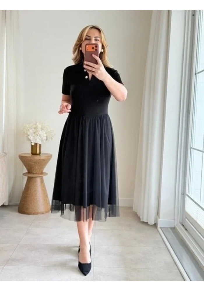 Kadın Tül Etekli Viskon Elbise