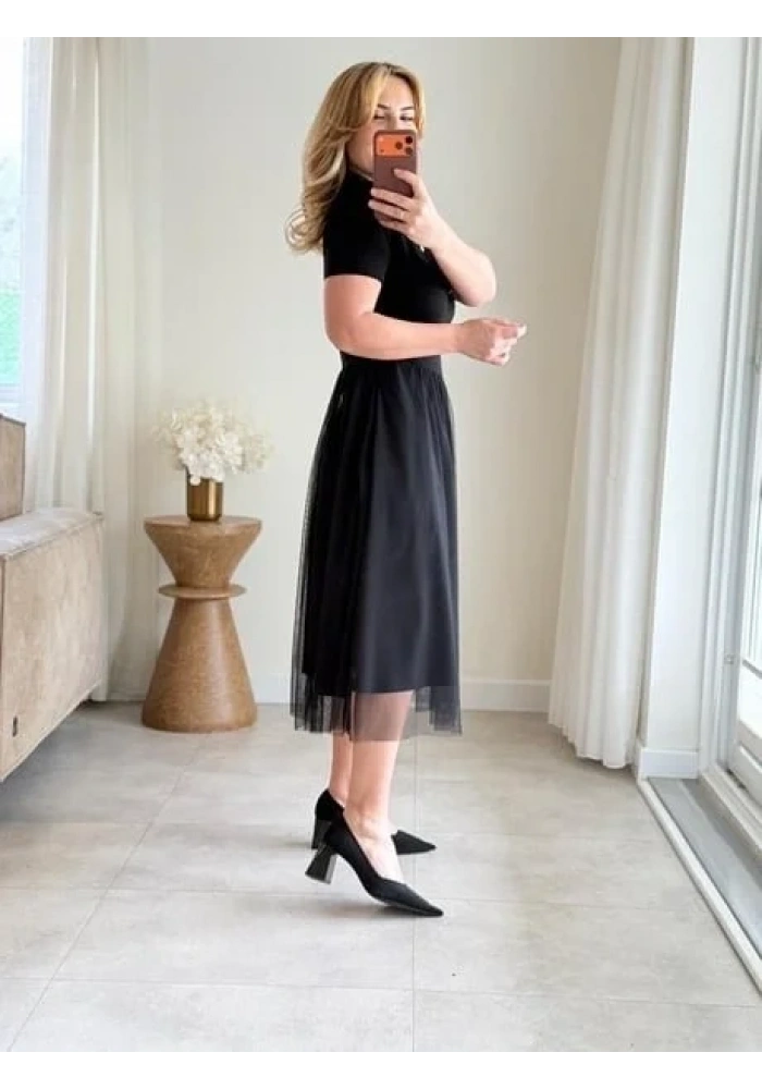 Kadın Tül Etekli Viskon Elbise