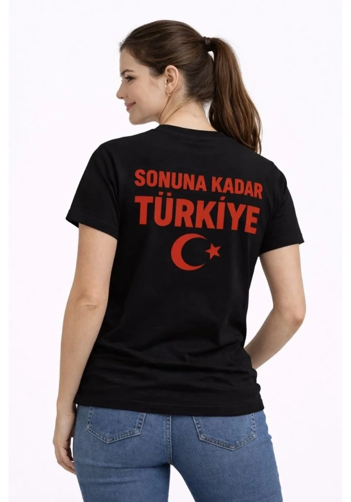 Kadın TÜRKİYE Ay Yıldız Baskılı Taraftar Forma T-Shirt - Siyah